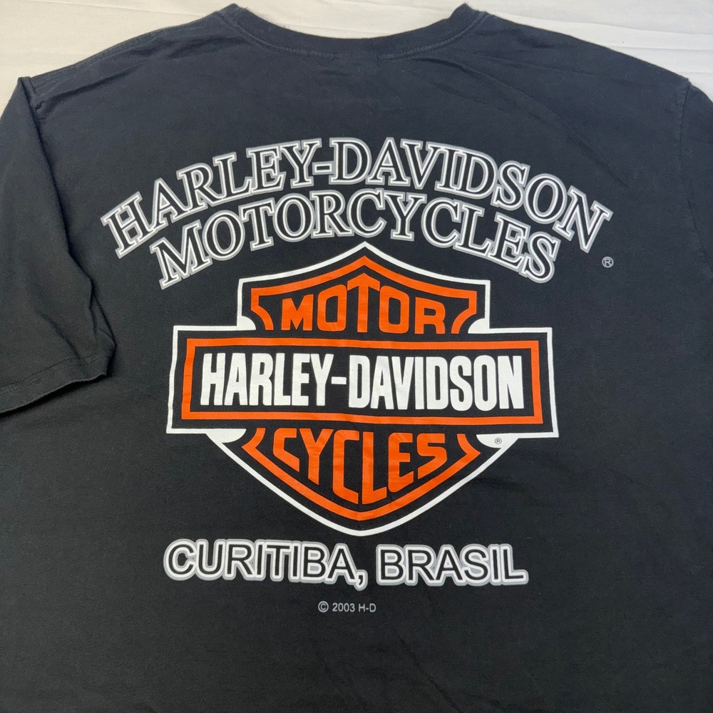 Vintage Harley Davidson Curitiba Brazil TShirt Grupo IZO Double Sided Y2K Size L